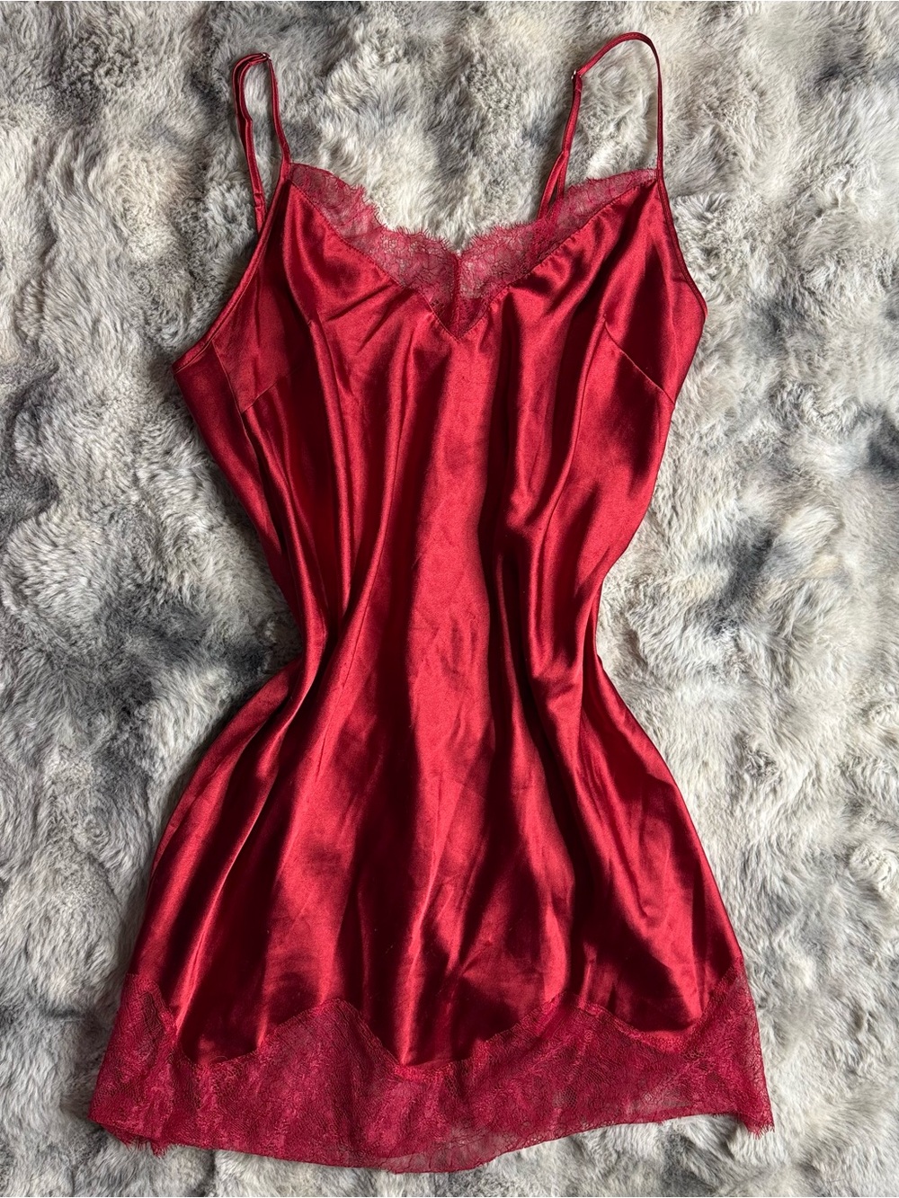 Victoria's Secret Red Satin Lace Slip L 2017